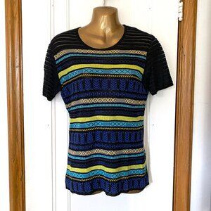 French Striped Sweater | Lightweight Blue Tones & Yellow Short Sleeve Top